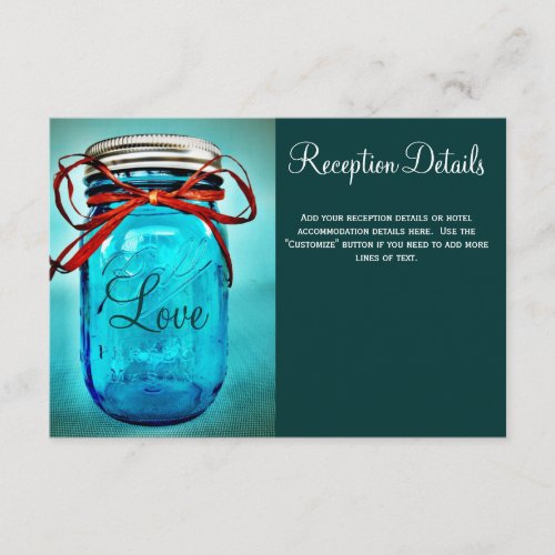Blue Mason Jar Country Wedding Reception Cards