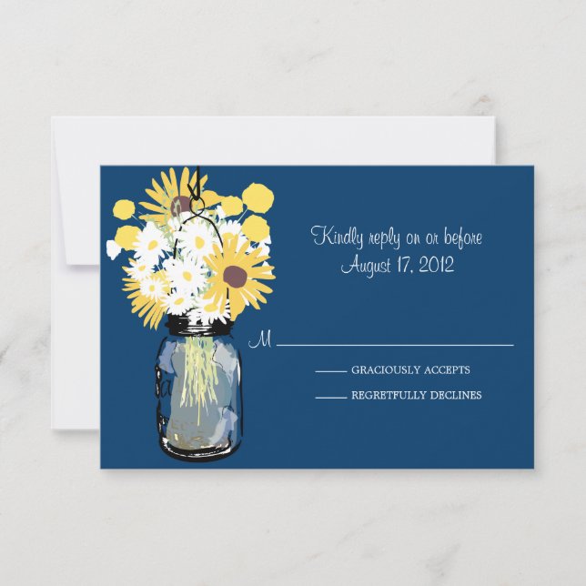 Blue Mason Jar Daisies Sunflowers Billy Balls RSVP (Front)