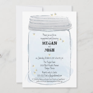 Blue Mason Jar & Fireflies Engagement Party Invitation