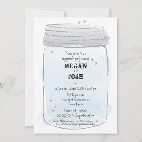 Blue Mason Jar &amp; Fireflies Engagement Party Invitations