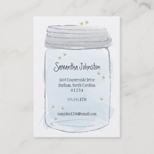 Blue Mason Jar  Fireflies Save the Date Business Card