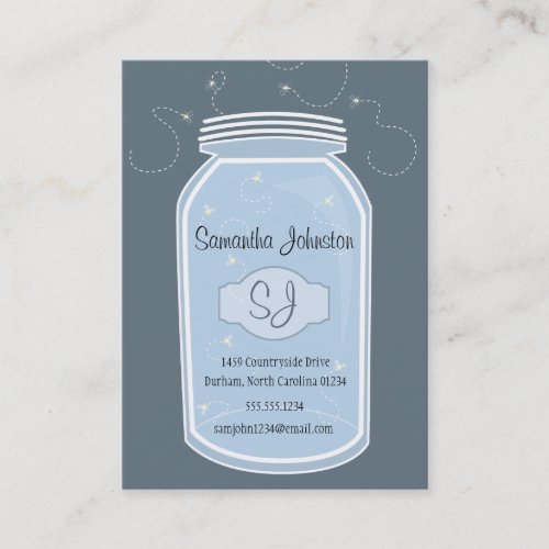 Blue Mason Jar  Fireflies Save the Date Business Card