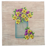 Blue Mason Jar Pansies Napkin