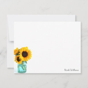 Blue Mason Jar Sunflowers Personalized Stationery Note Card