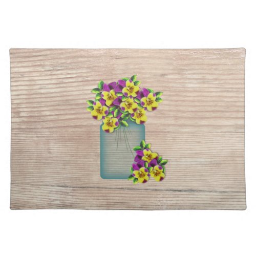 Blue Mason Jar  Violas Placemat