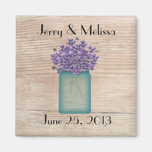 Blue Mason Jar Violets Wedding Favor Magnet