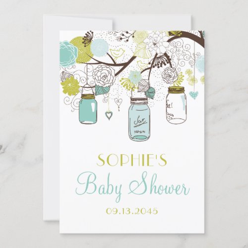 Mason Jars &amp; Spring Flowers Baby Shower Invitation