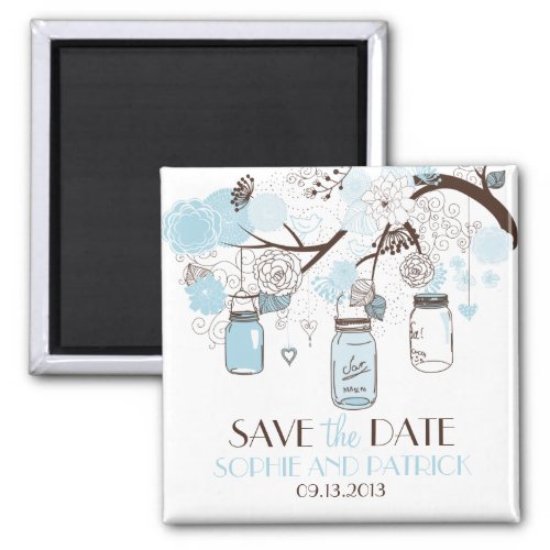 Blue Mason Jars  Flowers Save the Date Magnet