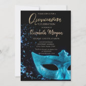 Blue Masque,Confetti  Quinceañera  Invitation (Front)