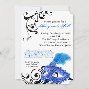 Blue Masquerade Ball Mask Costume Halloween Part Invitation