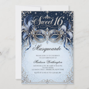 Blue Masquerade Ball Sweet 16 Invitation