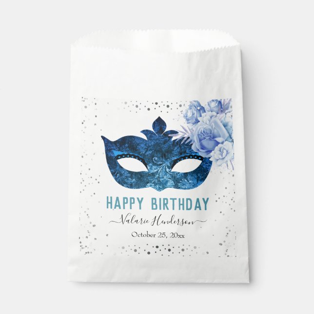 Blue Masquerade Birthday Party Favor Bag (Front)