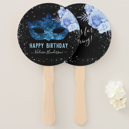 Blue Masquerade Birthday Party Hand Fan