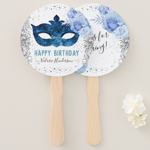 Blue Masquerade Birthday Party Hand Fan