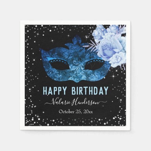 Blue Masquerade Birthday Party Napkins