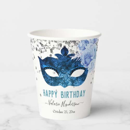 Blue Masquerade Birthday Party Paper Cups