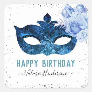 Blue Masquerade Birthday Party Square Sticker