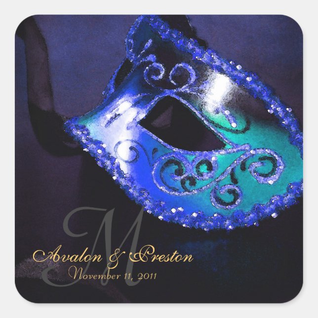 Blue Masquerade Elegant Monogram Sticker (Front)