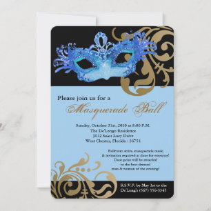 Blue Masquerade Mask Ball Costume Halloween Invitation