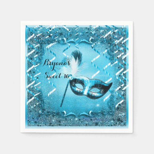 Blue Masquerade Mask Elegant Ball Party Napkins