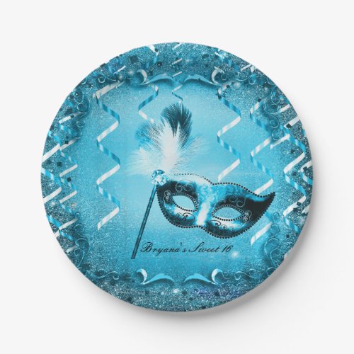 Blue Masquerade Mask Elegant Ball Party Paper Plates