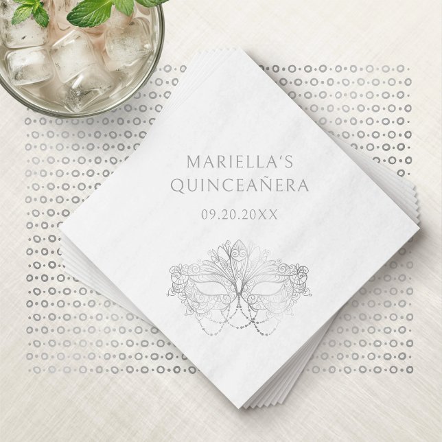 Blue Masquerade Mask Elegant Quinceanera Napkins (Creator Uploaded)