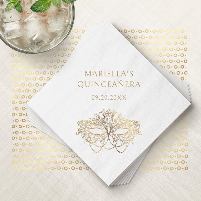 Blue Masquerade Mask Elegant Quinceanera Napkins (Creator Uploaded)