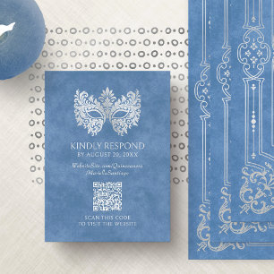 Blue Masquerade Mask Quinceanera QR RSVP Enclosure Card