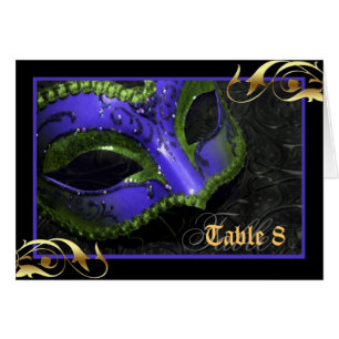 Blue Masquerade Mask Table Number Card