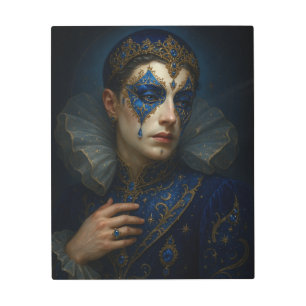 Blue Masquerade Metal Wall Art - Venetian Mask 