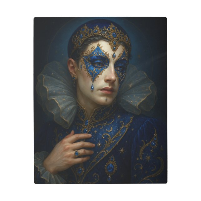 Blue Masquerade Metal Wall Art - Venetian Mask  (Front)