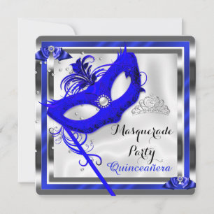 Blue Masquerade Quinceanera 15th Birthday Party Invitation