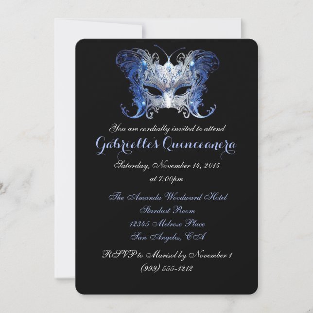 Blue Masquerade Quinceanera Invitations (Front)