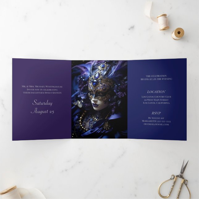 Blue Masquerade Sweet 16 Party Invitation (Inside)
