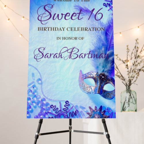Blue Masquerade Sweet 16 Welcome Sign