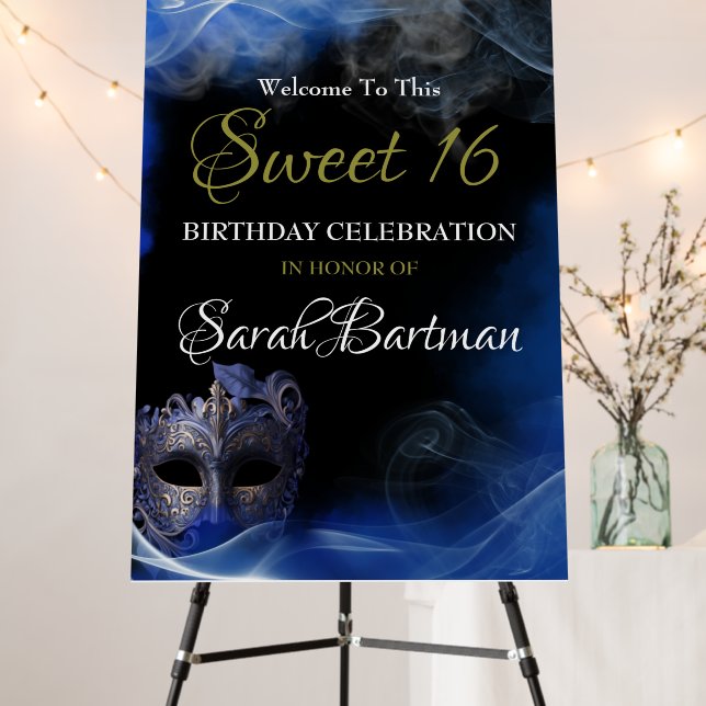 Blue Masquerade Sweet 16 Welcome Sign (In Situ (Stand))