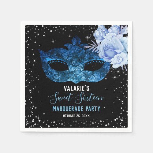 Blue Masquerade Sweet Sixteen Napkins