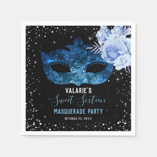 Blue Masquerade Sweet Sixteen Napkins (Front)