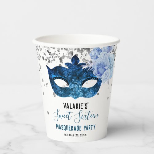 Blue Masquerade Sweet Sixteen Party Paper Cups