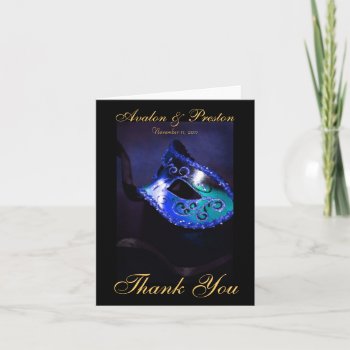 Blue Masqurade Mask Thank You Note Card by theedgeweddings at Zazzle