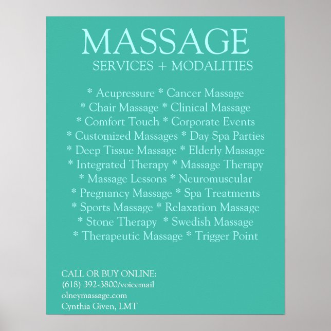 BLUE massage modalities list Poster (Front)