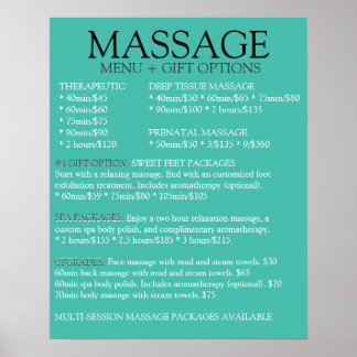 BLUE massage service menu list Poster