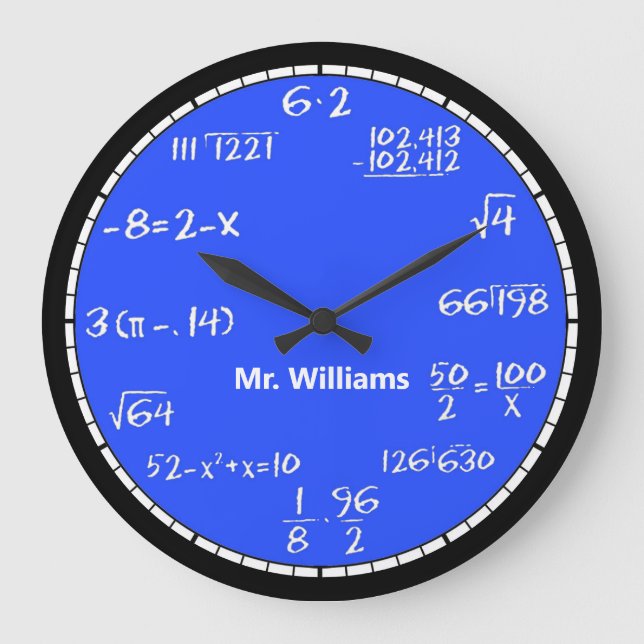 Blue Math Equations Custom Large Clock (Front)