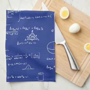 Blue Math Formulas Equations Handwritten Algebra Kitchen Towel