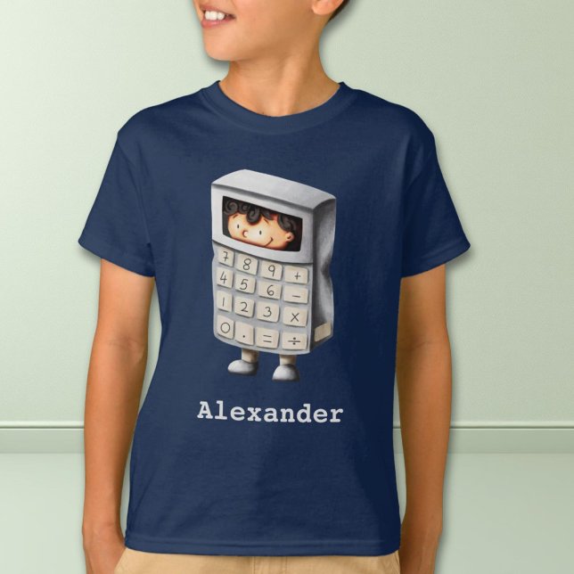 Blue Math Nerd Kid in Calculator Suit Illustrated  T-Shirt (Creator Uploaded)