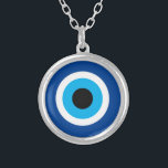 Blue Mati charm round Evil Eye talisman Silver Plated Necklace<br><div class="desc">Blue Mati charm round Evil Eye talisman Silver Plated Necklace. Blue mati Greek / Turkish amulet symbol for protection and good luck. Custom favor gifts for Birthday party,  wedding,   etc.</div>
