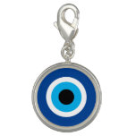 Blue Mati Evil Eye icon round charm silver plated