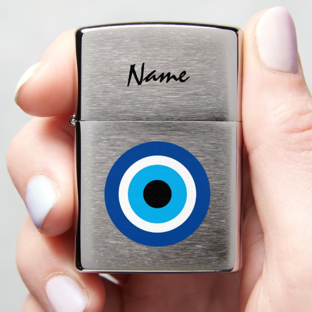 Blue Mati Evil Eye nazar custom name Zippo Lighter (In Hand)