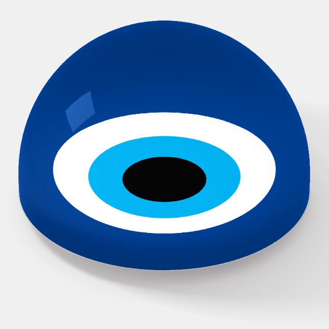 Blue Mati Evil Eye nazar icon acrylic paperweight (Angled)