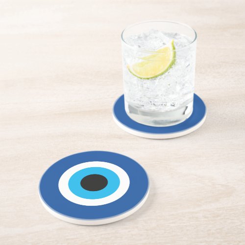 Blue Mati Evil Eye round sandstone drink coaster